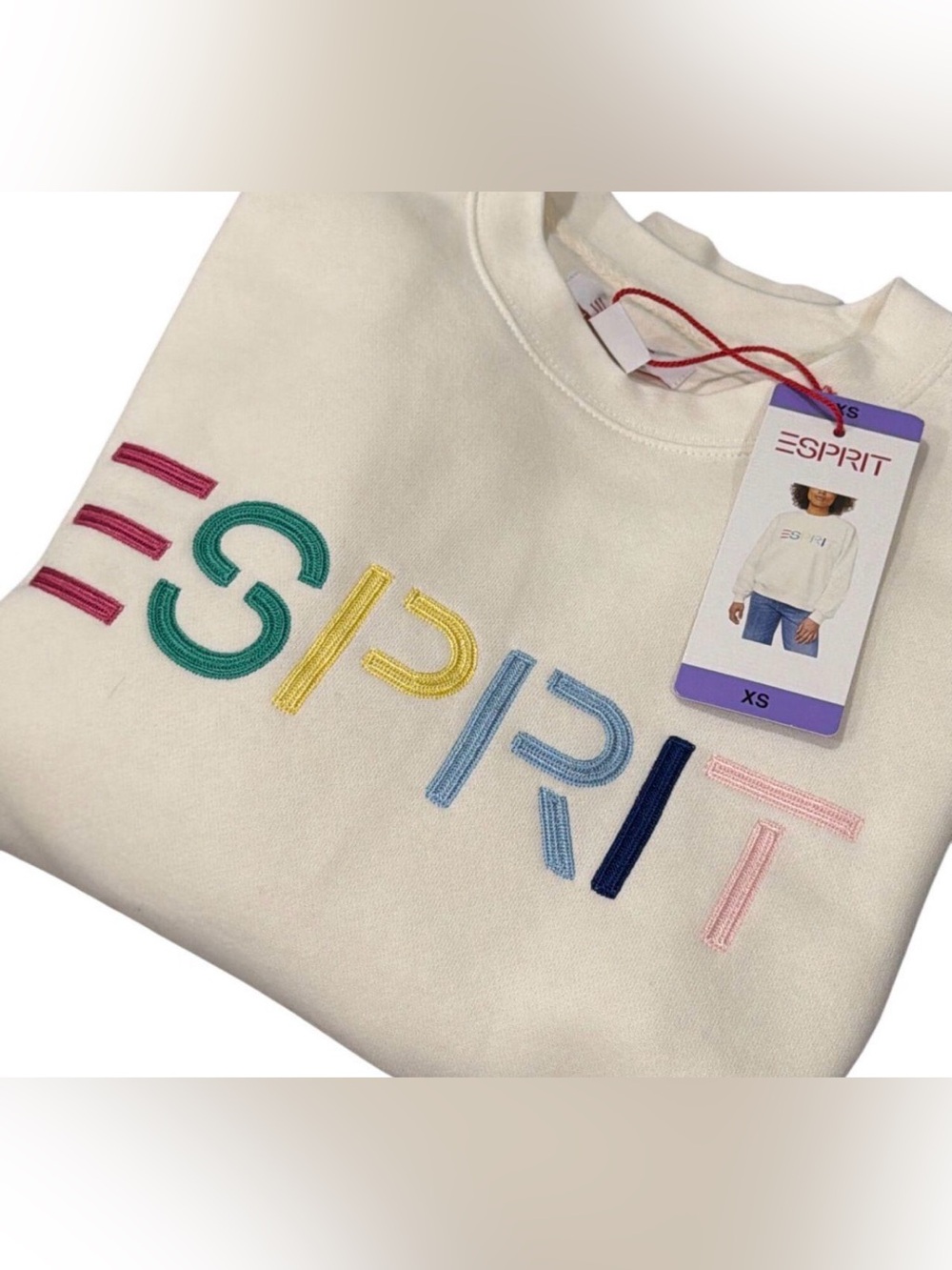 Esprit Cream Sweatshirt with Multicolor Embroidered Logo